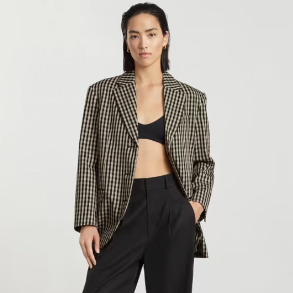 Everlane, The '80s Blazer, Khaki / Black, 4/6
